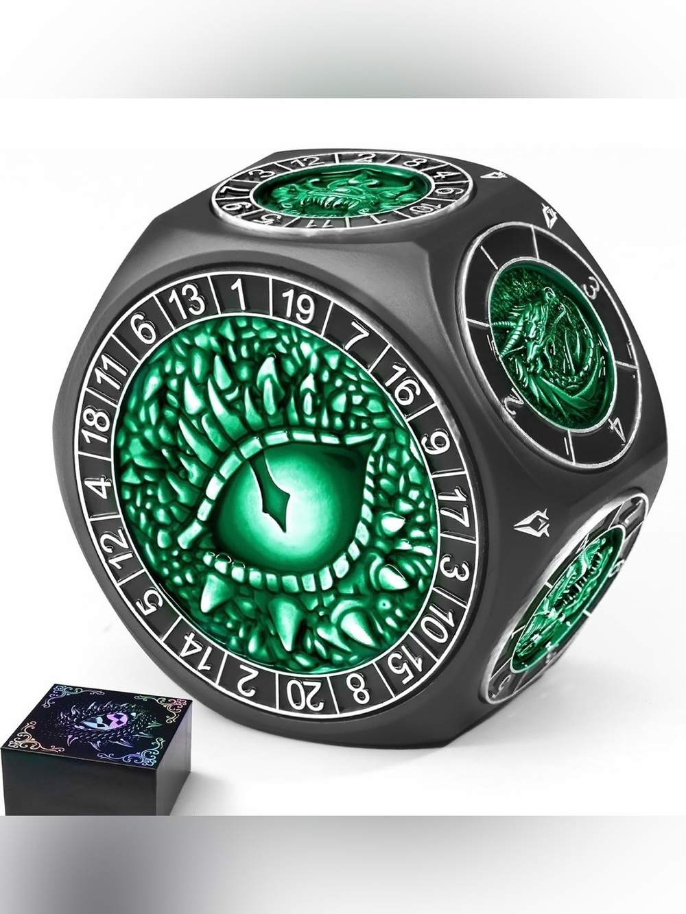 8-in-1 DND Dice Set, Metal Spinner Dice with Dual D20, Black Green